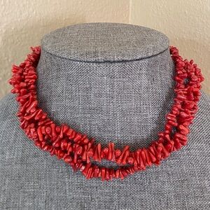 Jay King Mine Finds Dyed Red Bamboo Coral Triple Strand Necklace 16” + Extender